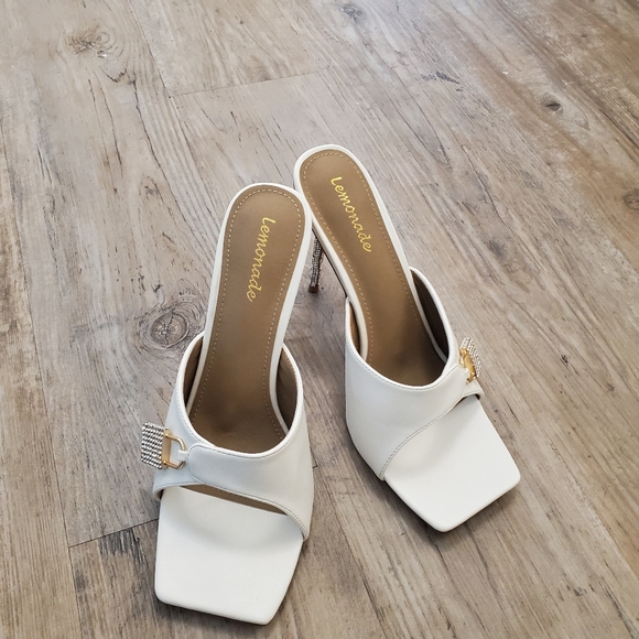Lemonade White Open toe Rhinestone lock heel - Picture 2 of 5